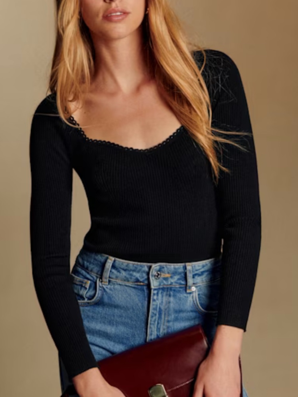 Sezane Black merino wool Maha Jumper